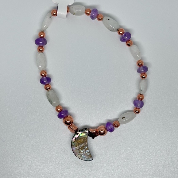 Abalone moon Amethyst rainbow moon stone bracelet stretchy handmade - Picture 1 of 12